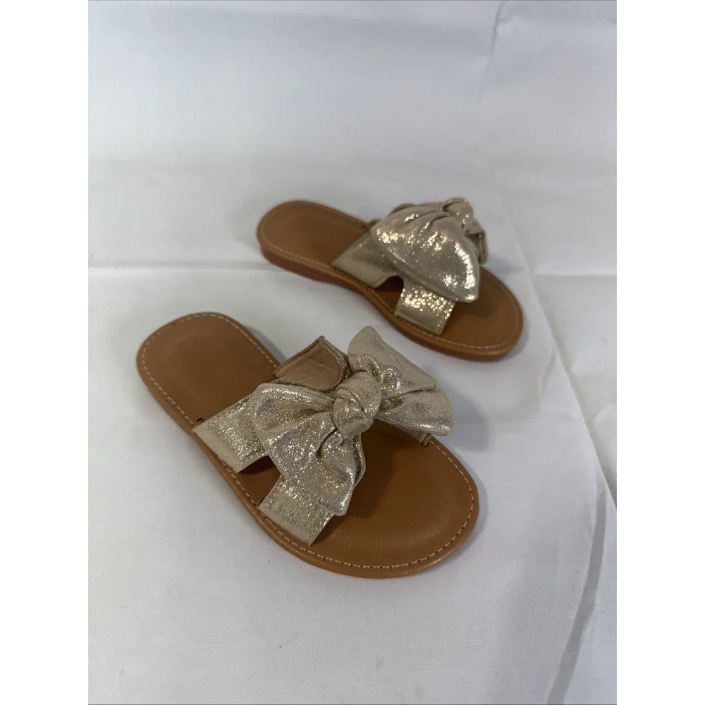 Girls Glitter‎ Butterfly Knot Slip On Flats Sandals Size Kids 9.5 / 26